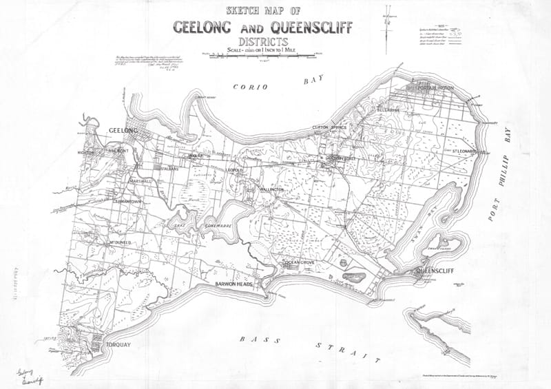 GEELONG &#038; QUEENSCLIFF VINTAGE MAP | STRETCHED CANVAS/PRINTED PANEL