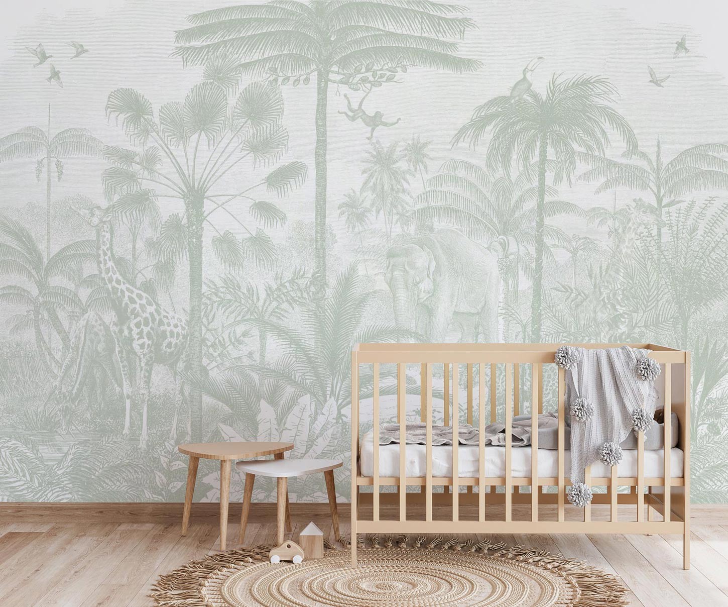 Animal Jungle Fiesta - Sage Green | WALLPAPER