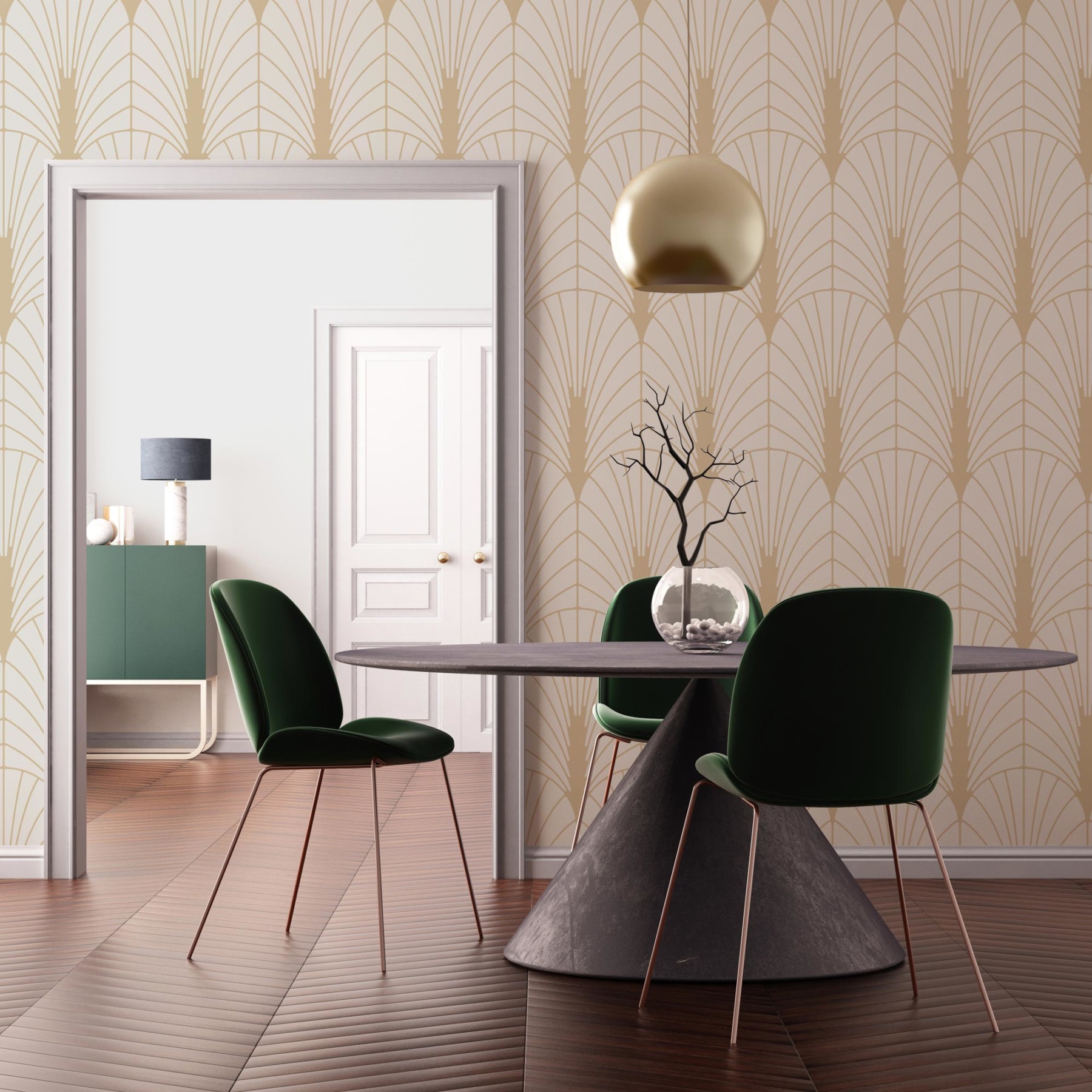 Deco Fantail - Gold Wallpaper | Grafico Melbourne