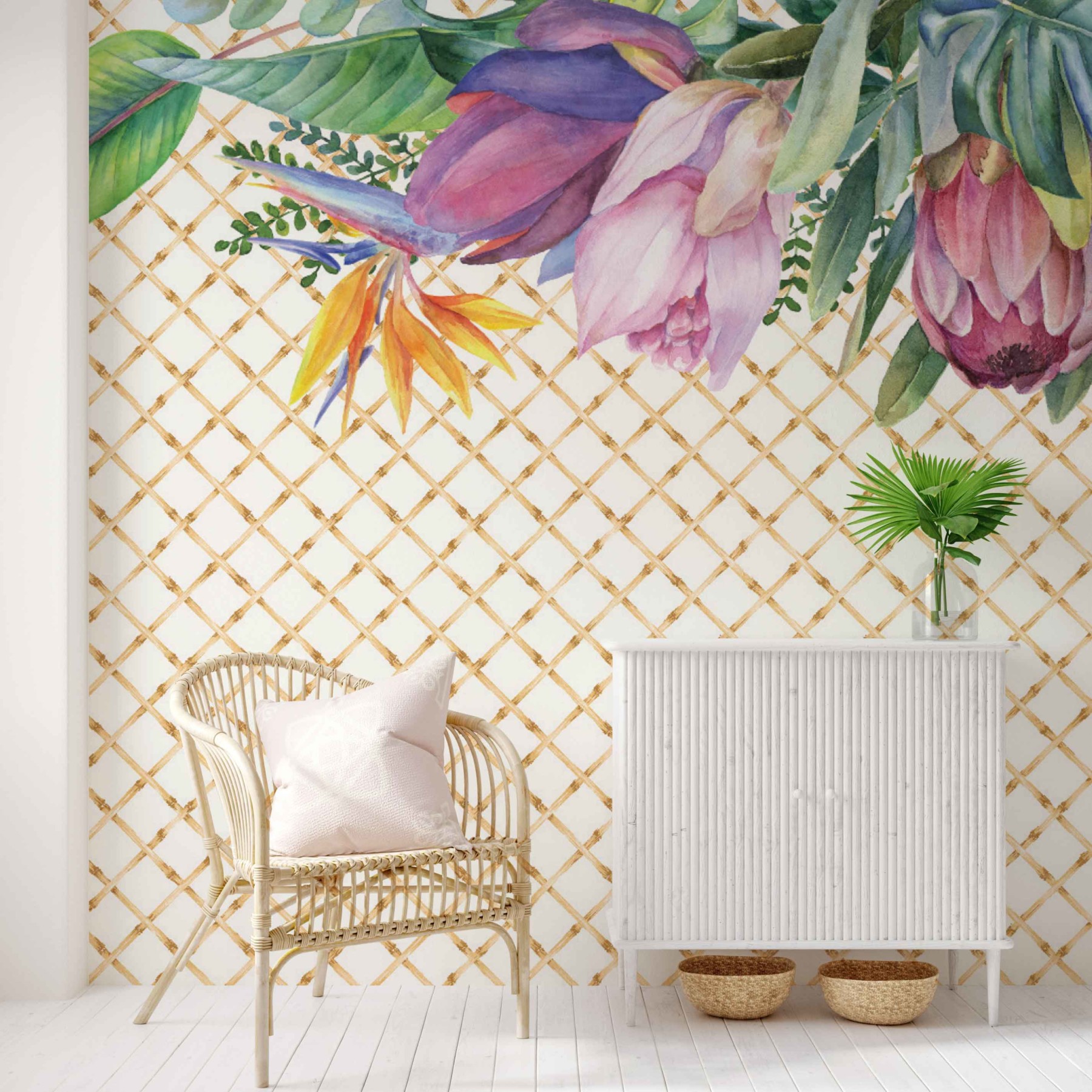 Bamboo Lattice Floral | WALLPAPER