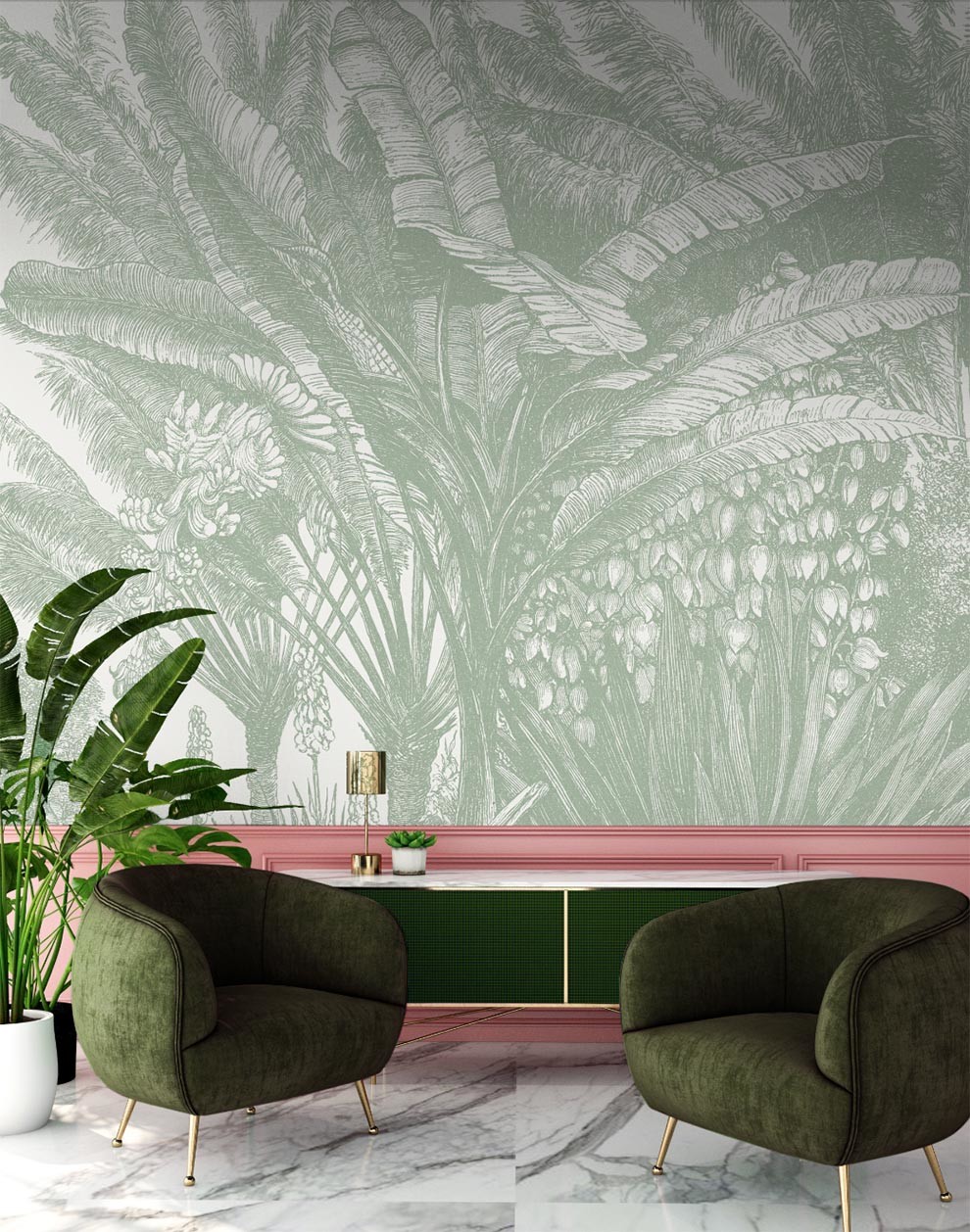 Banana Palm Jungle - Deep Sage Wallpaper | Grafico Melbourne