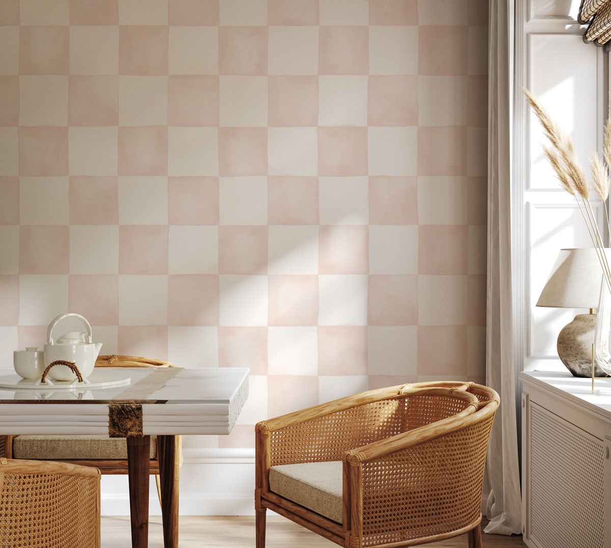 Watercolour Check 300mm - Blush | WALLPAPER