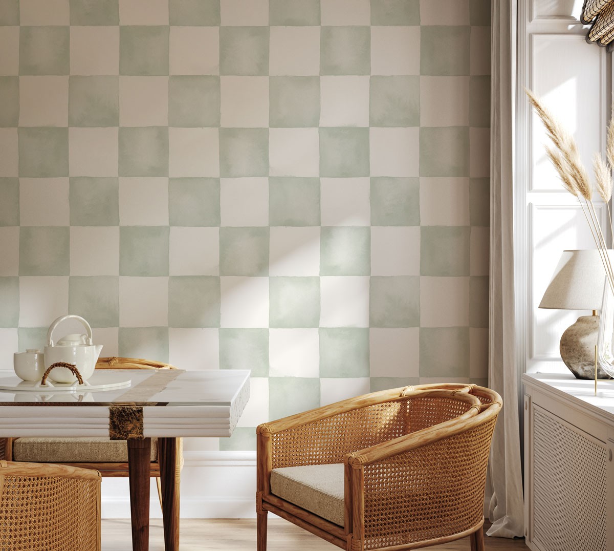 Watercolour Check 300mm - Sage Green | WALLPAPER