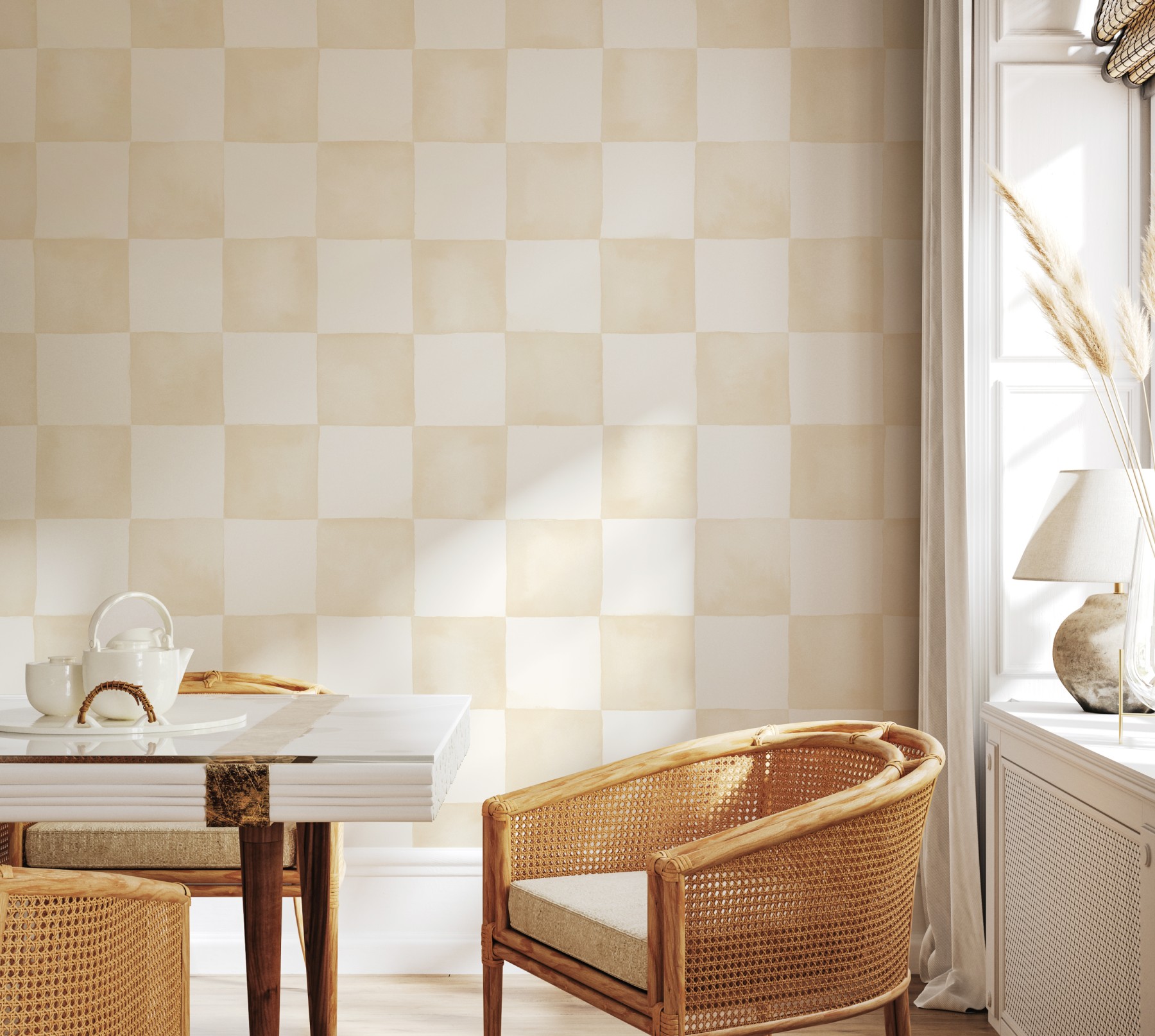 Watercolour Check 300mm - Sand | WALLPAPER