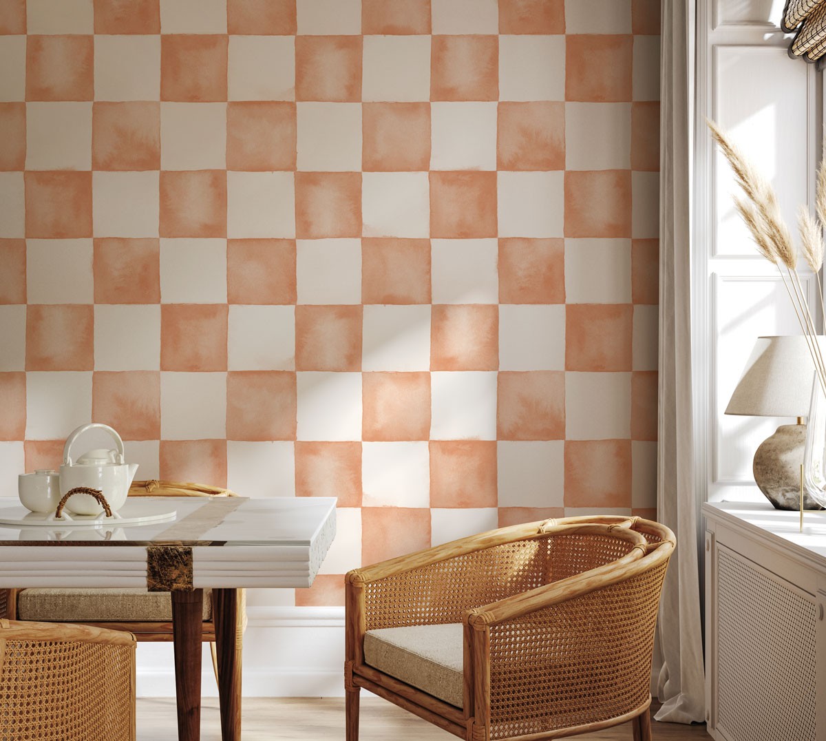 Watercolour Check 300mm - Terracotta | WALLPAPER