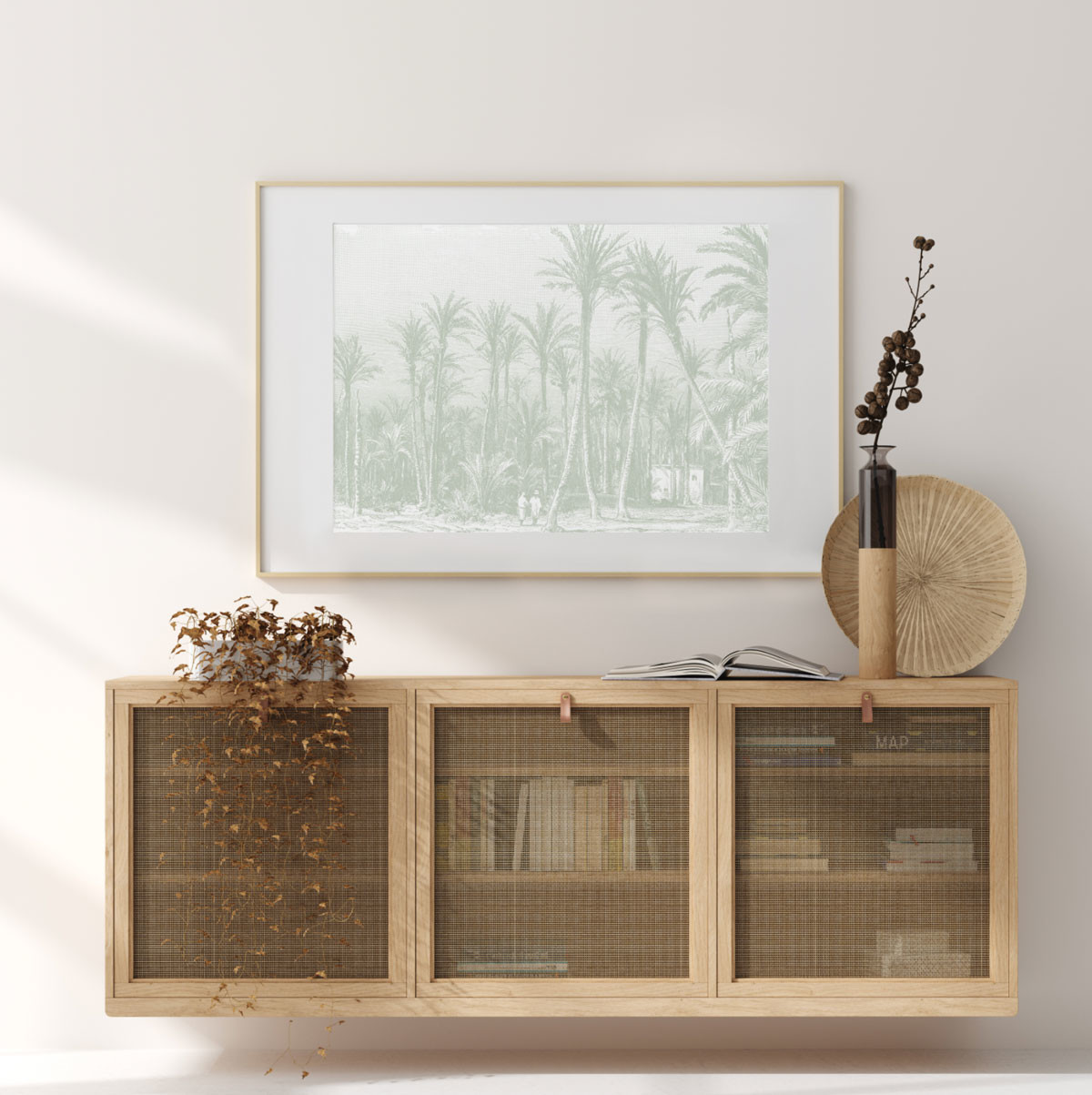 Coastal Palm – Sage Green | Print | Stretched Canvas or Printed Panel | Grafico Melbourne