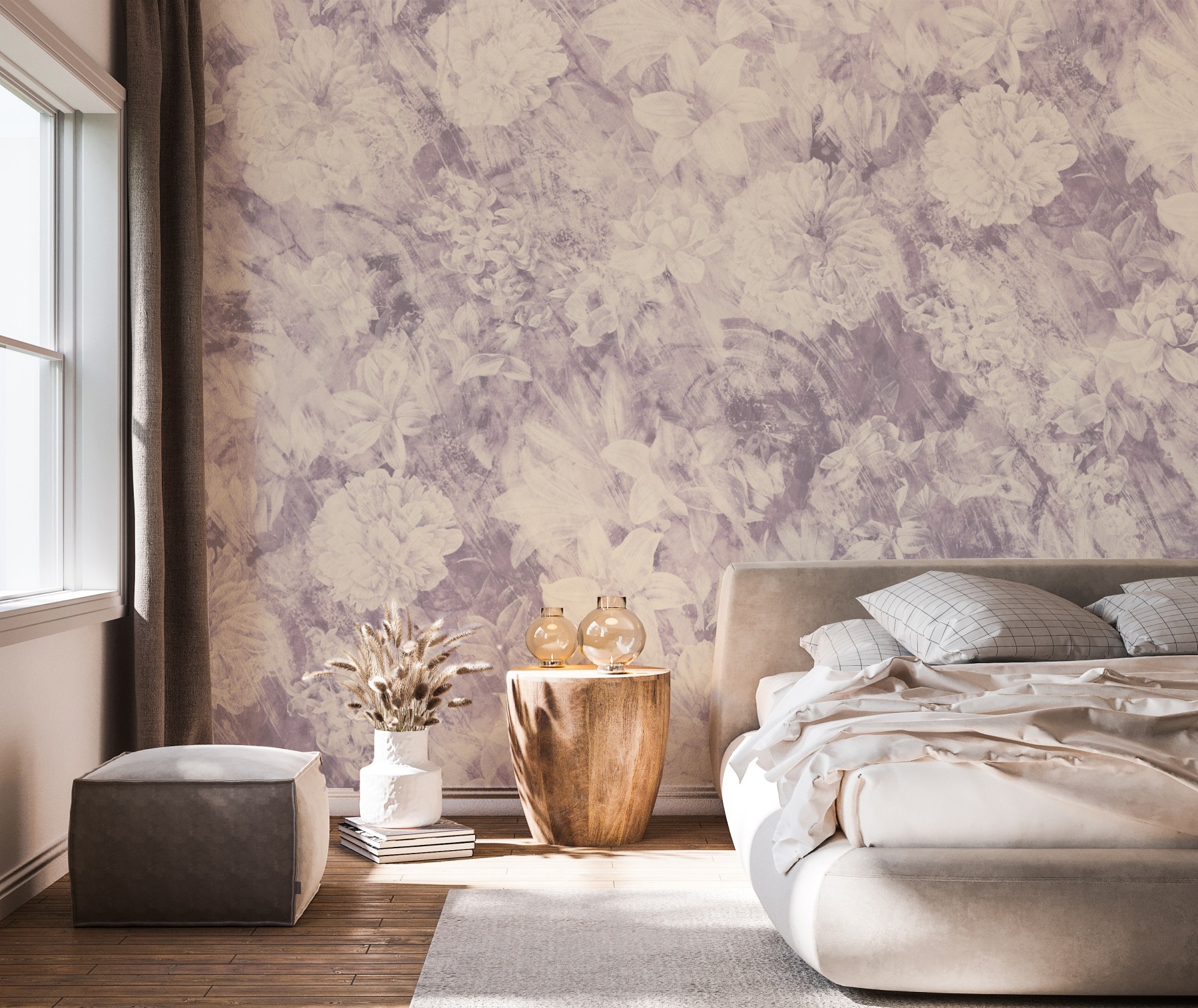 Distressed Floral - Dusty Lilac | WALLPAPER