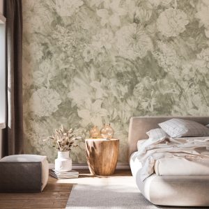 Distressed Floral - Green | WALLPAPER