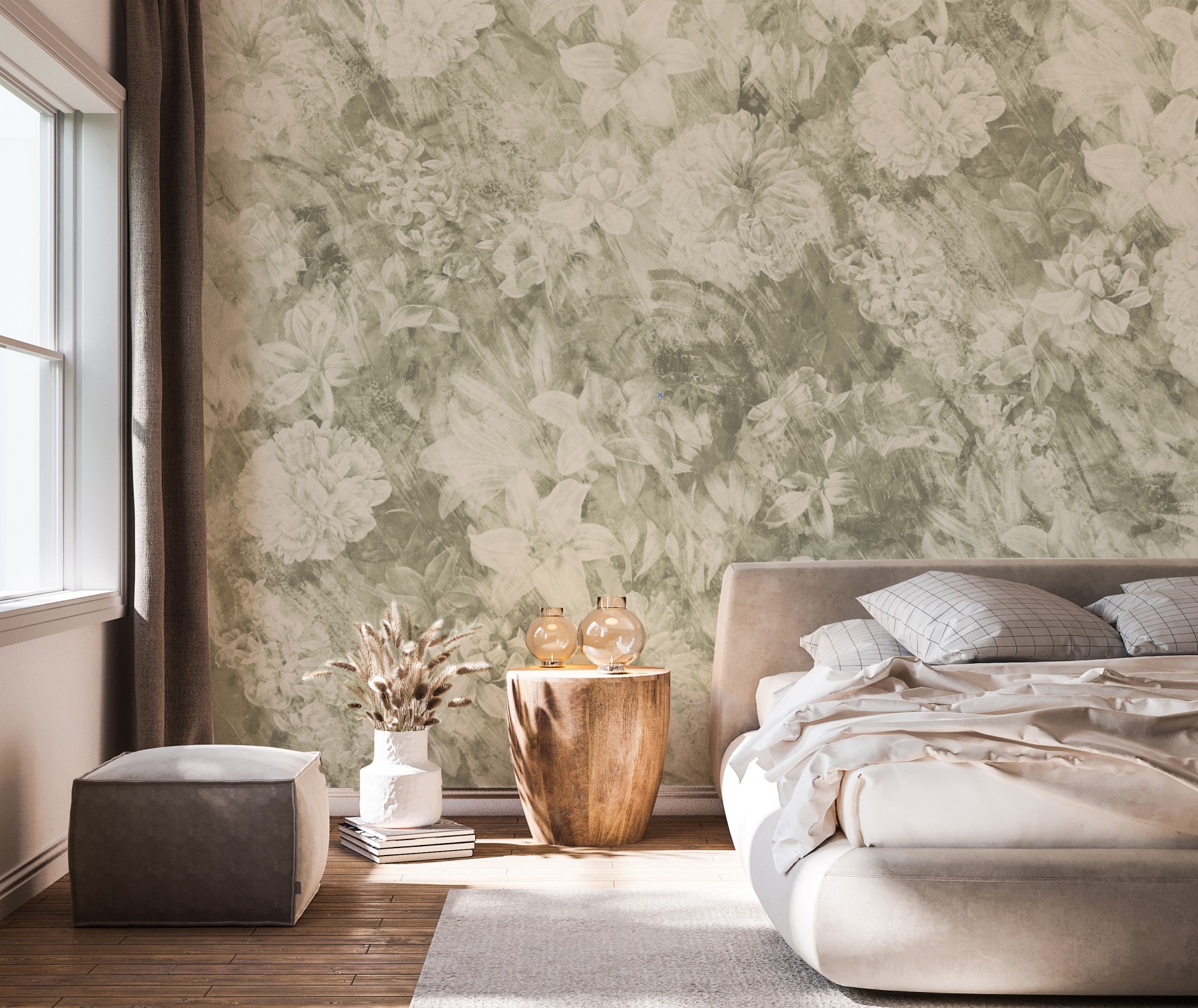 Distressed Floral - Green | WALLPAPER
