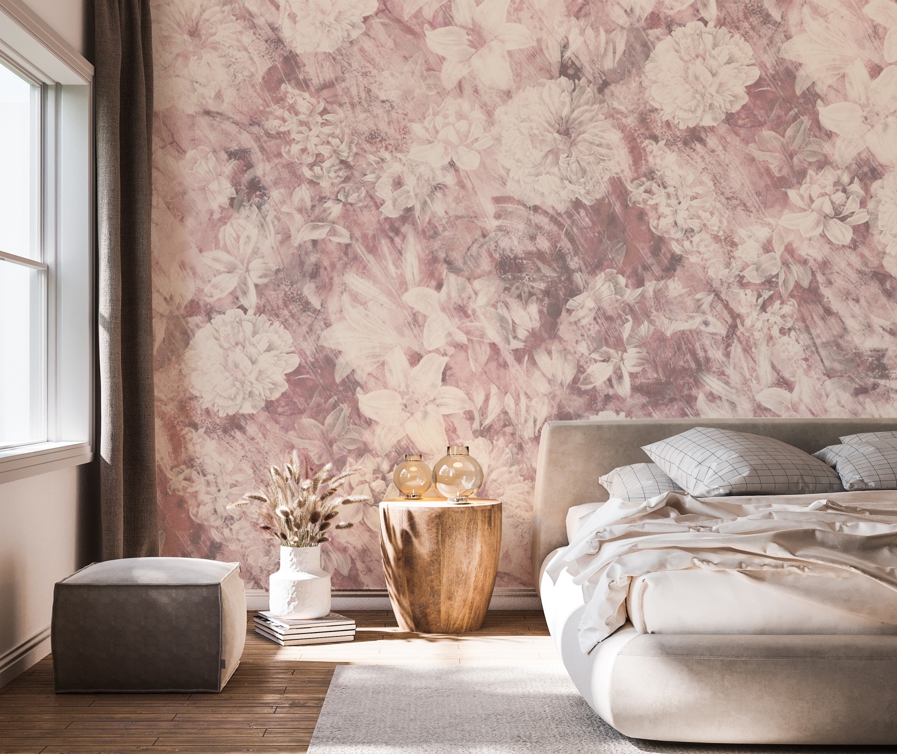 Distressed Floral - Dusty Pink | WALLPAPER