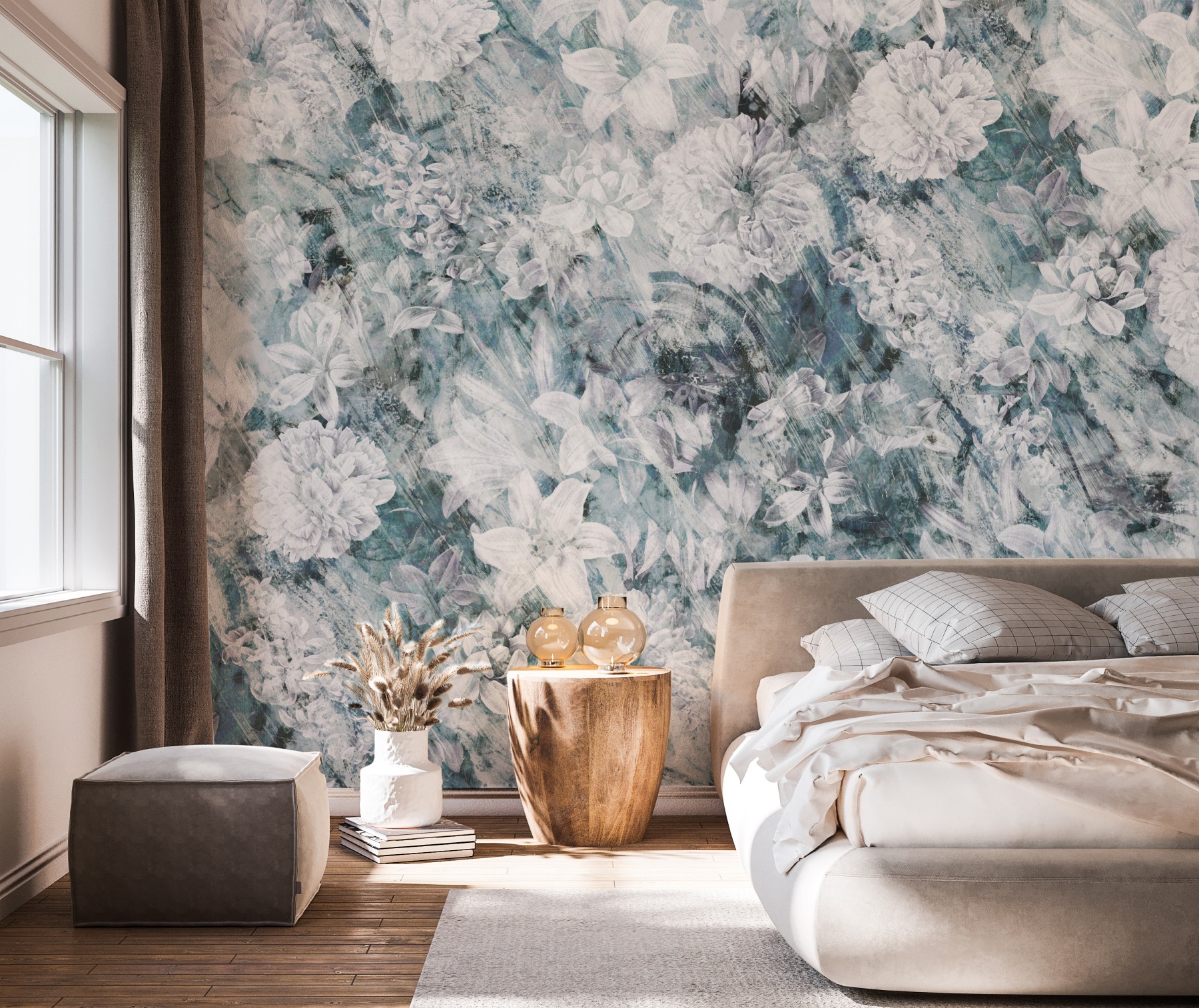 Distressed Floral - Teal | WALLPAPER