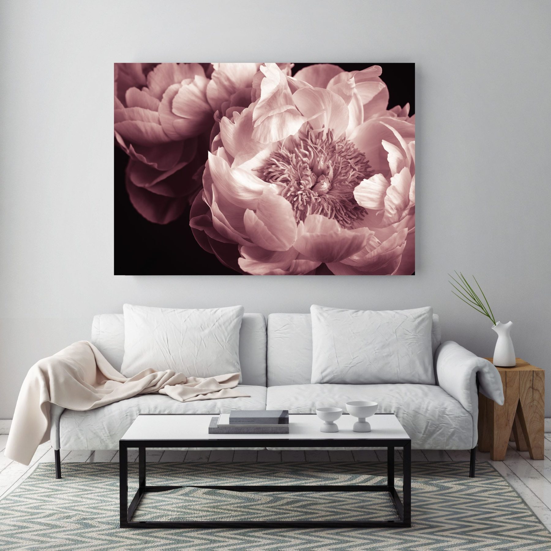 Peony Flowers - Pastel Pink | STRETCHED CANVAS/ PRINTED PANEL