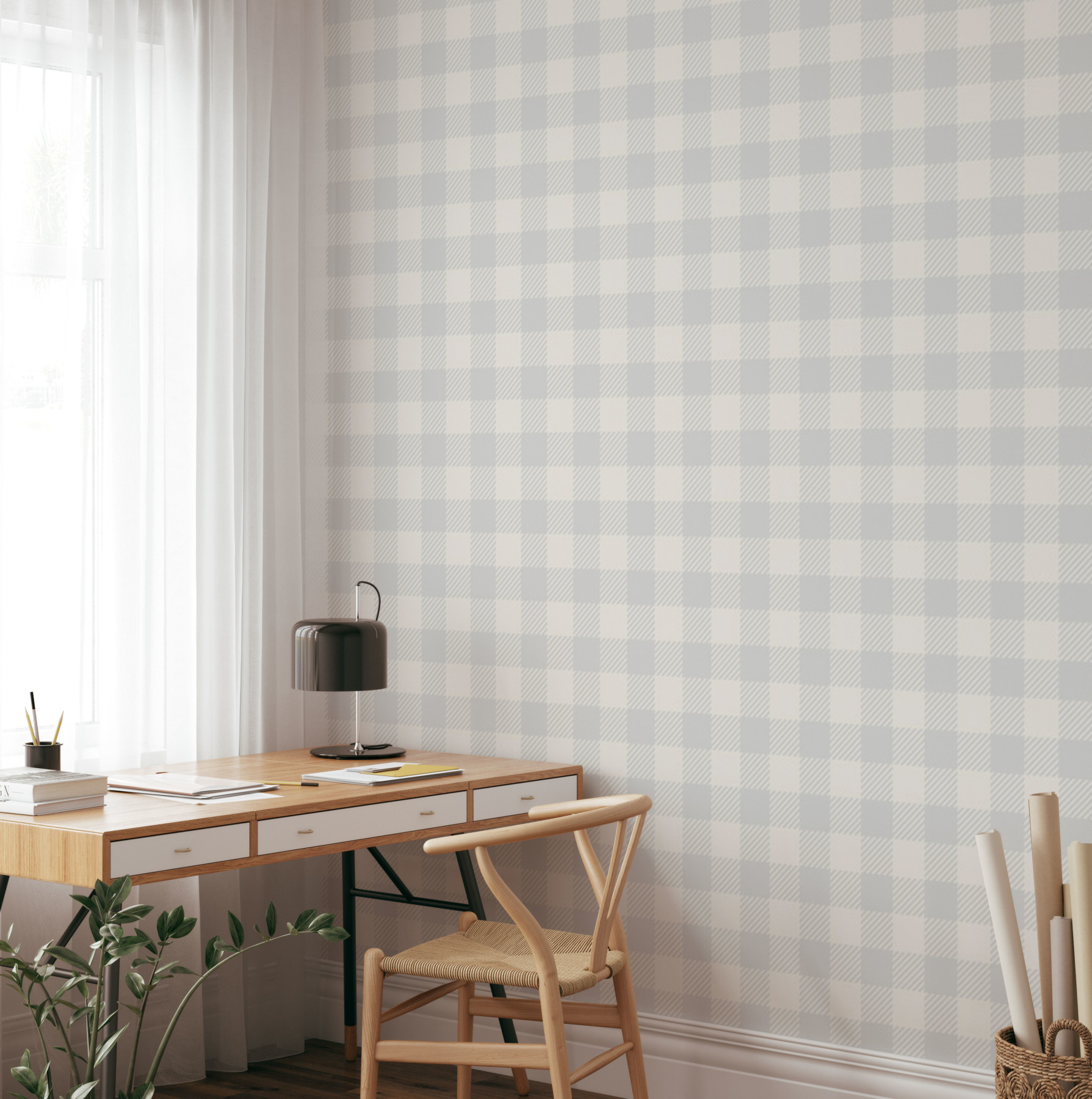 Gingham Check - Light Grey Wallpaper | Grafico Melbourne