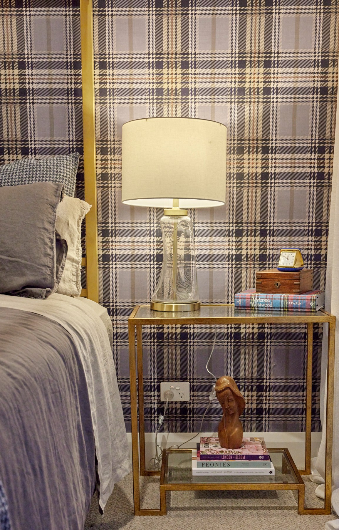Classic Tartan - Blue &#038; Gold Linen | WALLPAPER