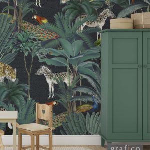 Animal Palm Jungle - Grey + Dots Wallpaper | Grafico Melbourne