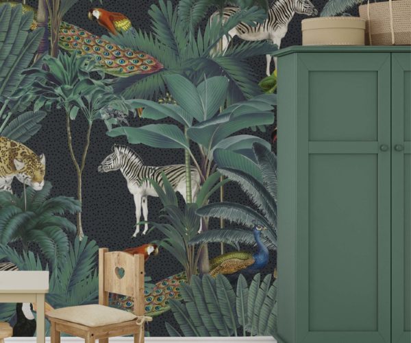 Animal Palm Jungle - Grey + Dots Wallpaper | Grafico Melbourne