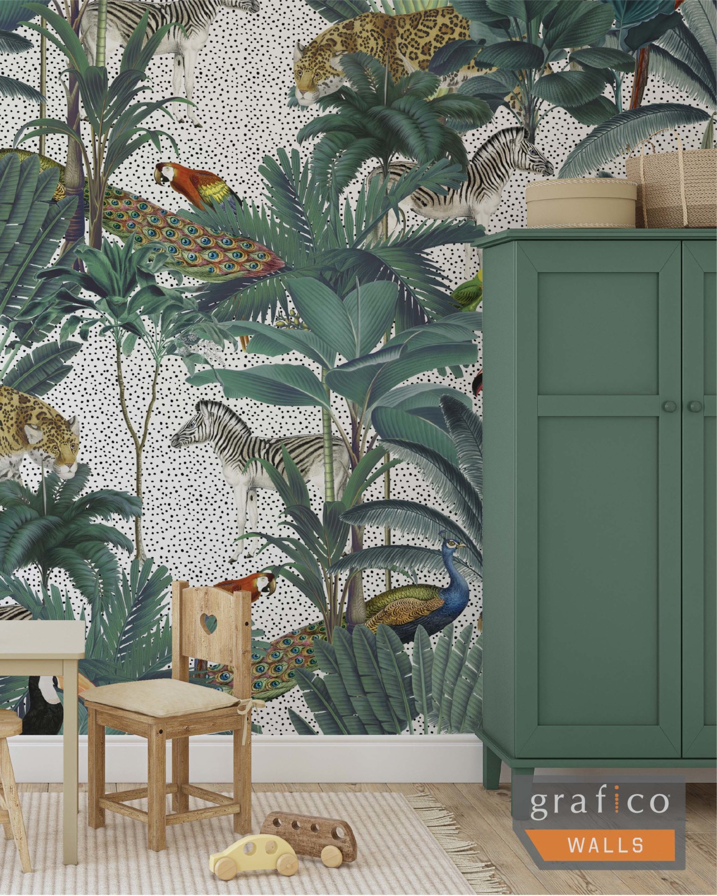 Animal Palm Jungle - Natural + Dots Wallpaper | Grafico Melbourne