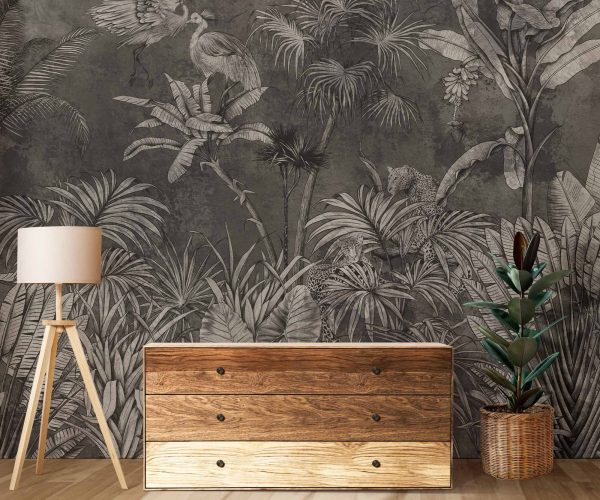 Jungle Fresco - Charcoal | WALLPAPER | Grafico Melbourne