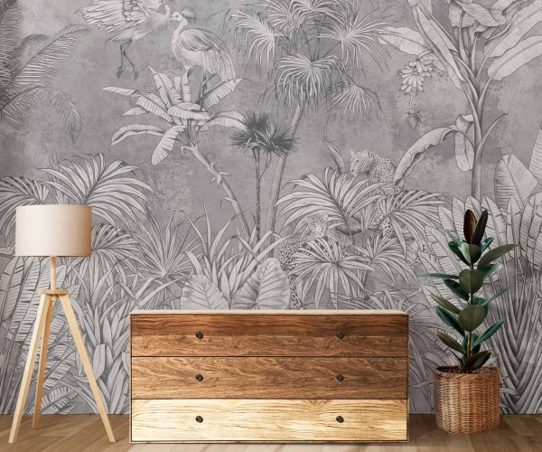 Jungle Fresco - Grey | WALLPAPER | Grafico Melbourne