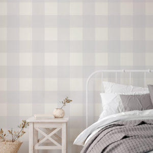 Gingham Check - Type 2 - Light Grey | WALLPAPER