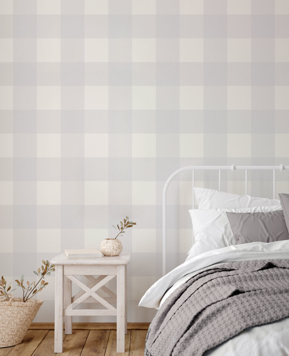 Gingham Check 200mm - Light Grey | WALLPAPER