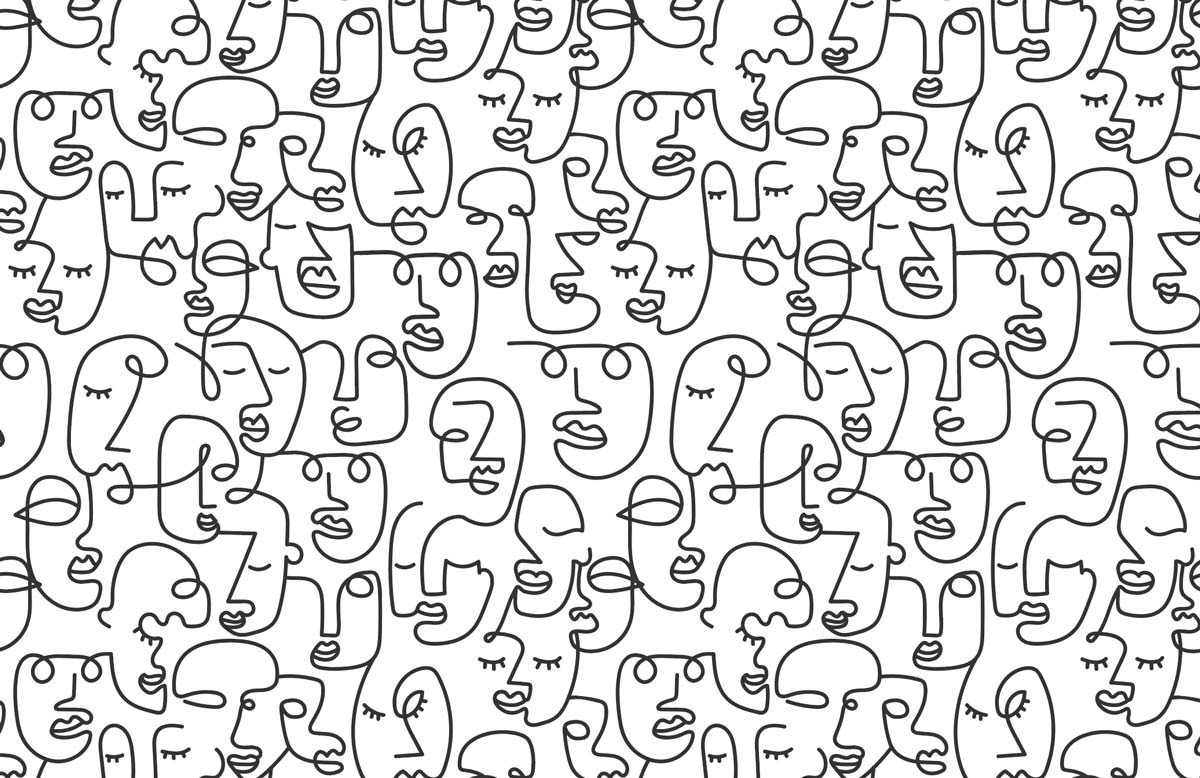 Line Art Faces - Black Wallpaper| Grafico Melbourne