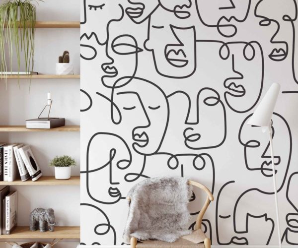 Line Art Faces - Black Wallpaper| Grafico Melbourne