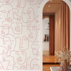 Line Art Faces - Blush Wallpaper| Grafico Melbourne