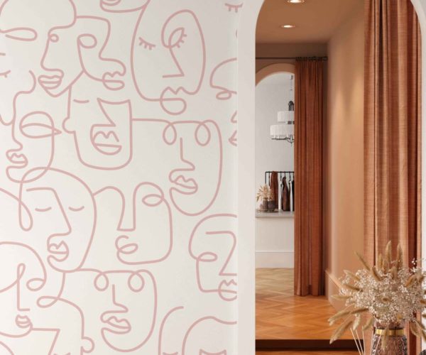 Line Art Faces - Blush Wallpaper| Grafico Melbourne