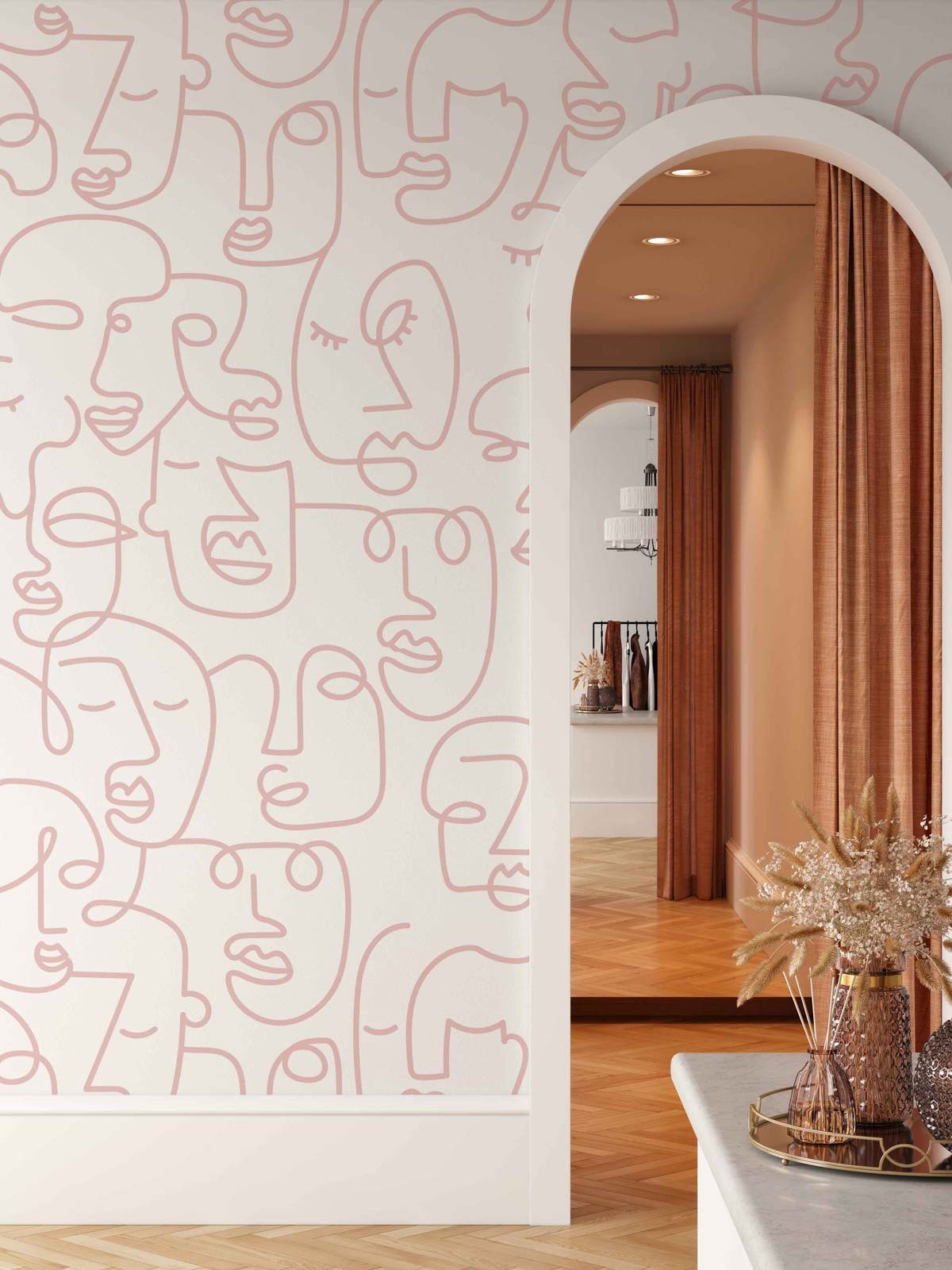 Line Art Faces - Blush Wallpaper| Grafico Melbourne