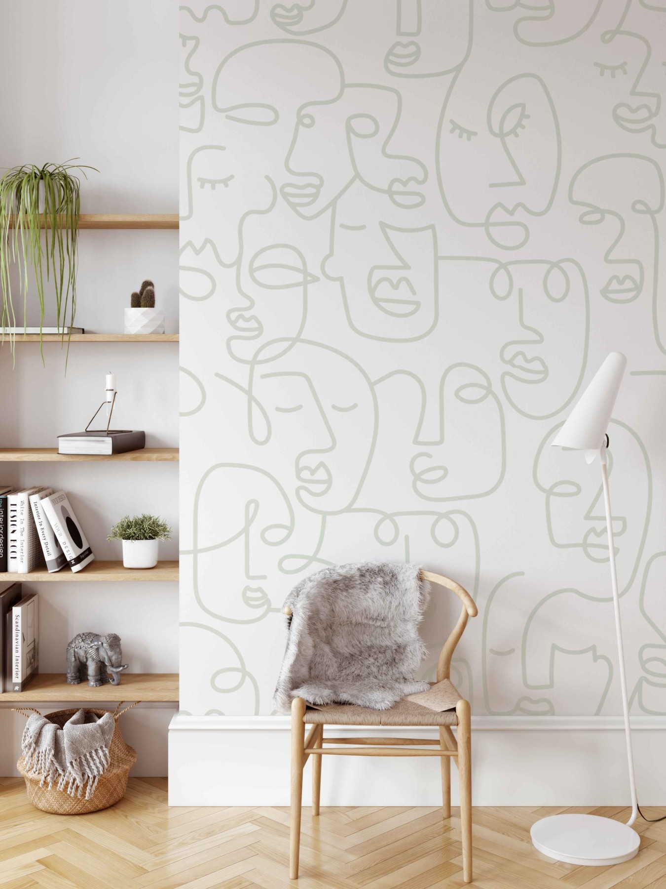 Line Art Faces - Sage Green | WALLPAPER