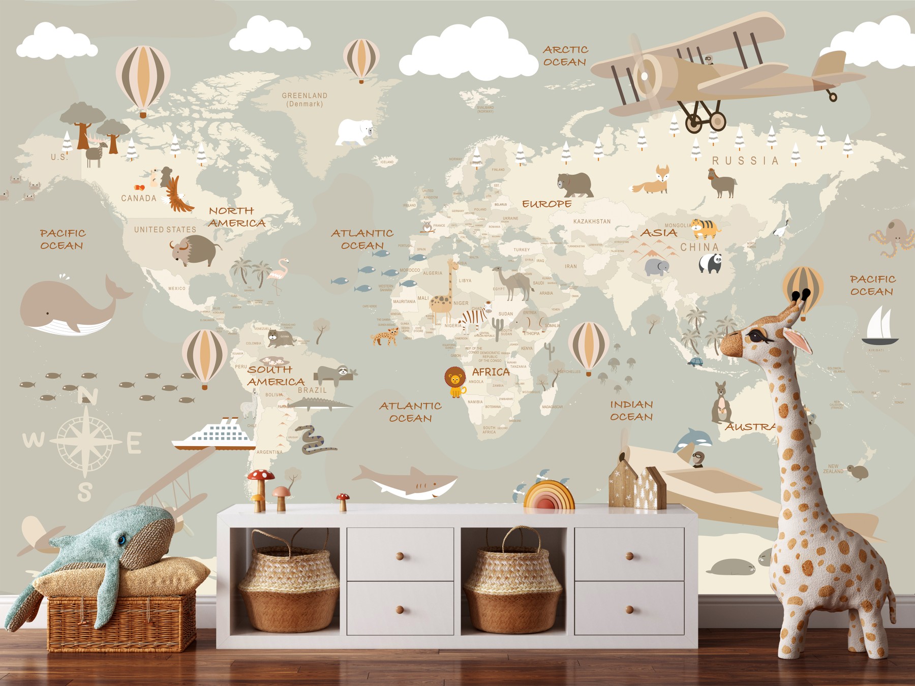 Vintage Kids Map Wallpaper - Grafico Walls Australia