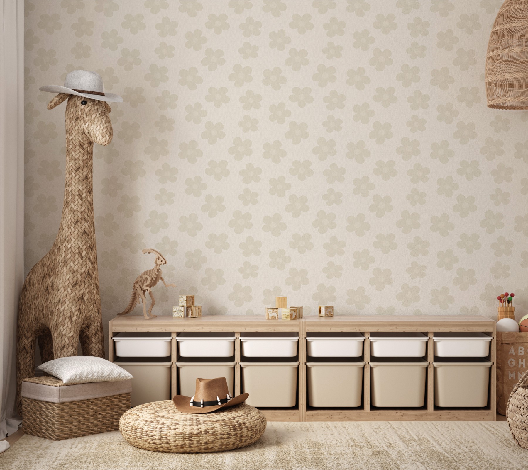 Beige Linen Flowers | WALLPAPER - Grafico Australia