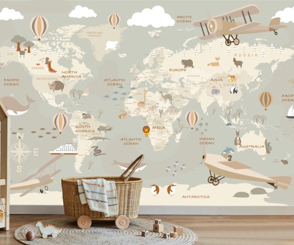 Vintage Kids Map Wallpaper - Grafico Walls Australia