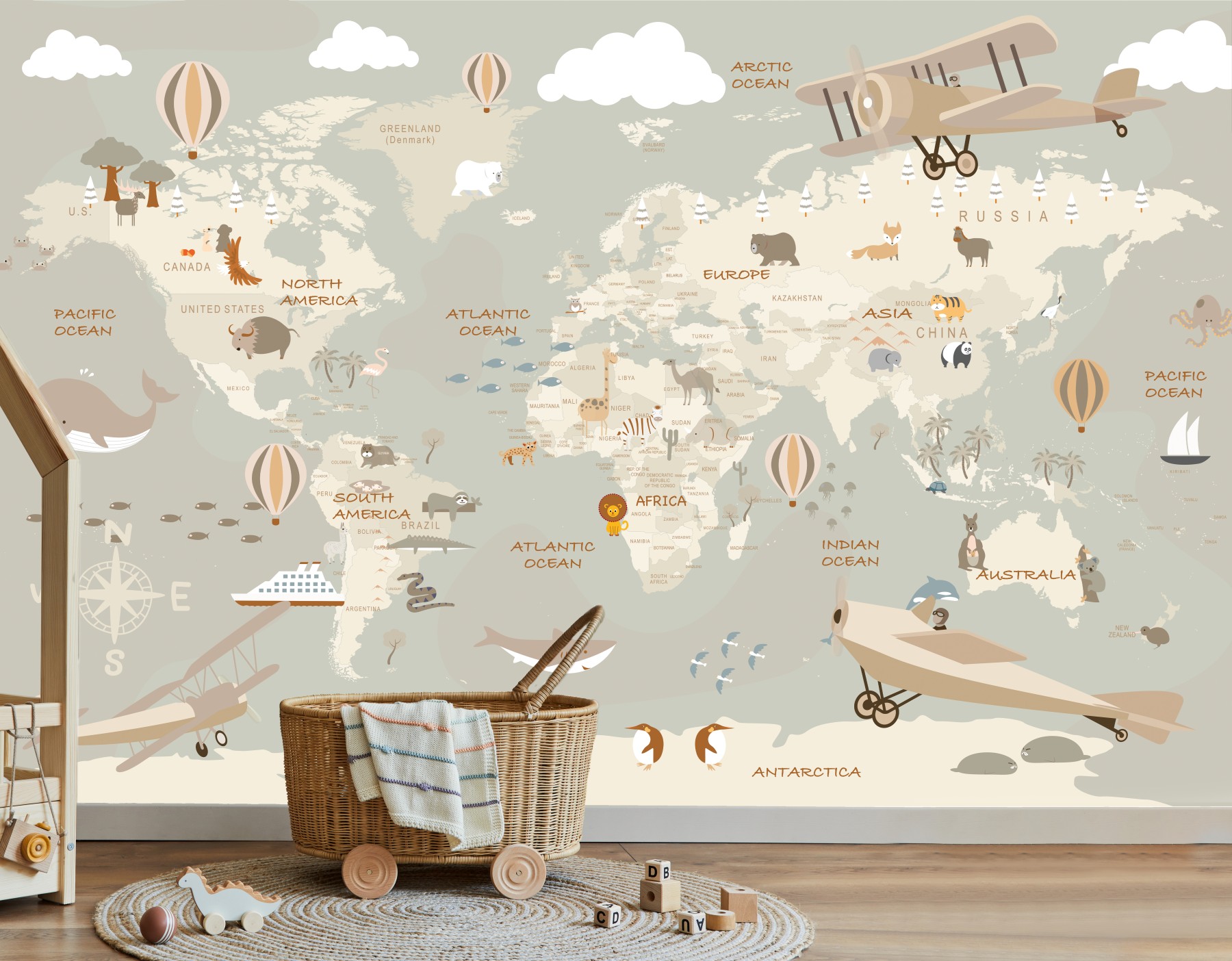 Vintage Kids Map Wallpaper - Grafico Walls Australia