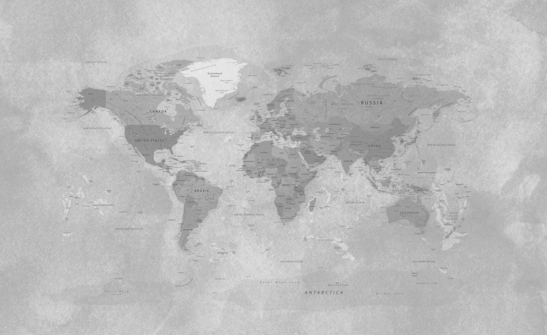 Detailed World Map Black & White Self Adhesive Wallpaper - Grafico Australia