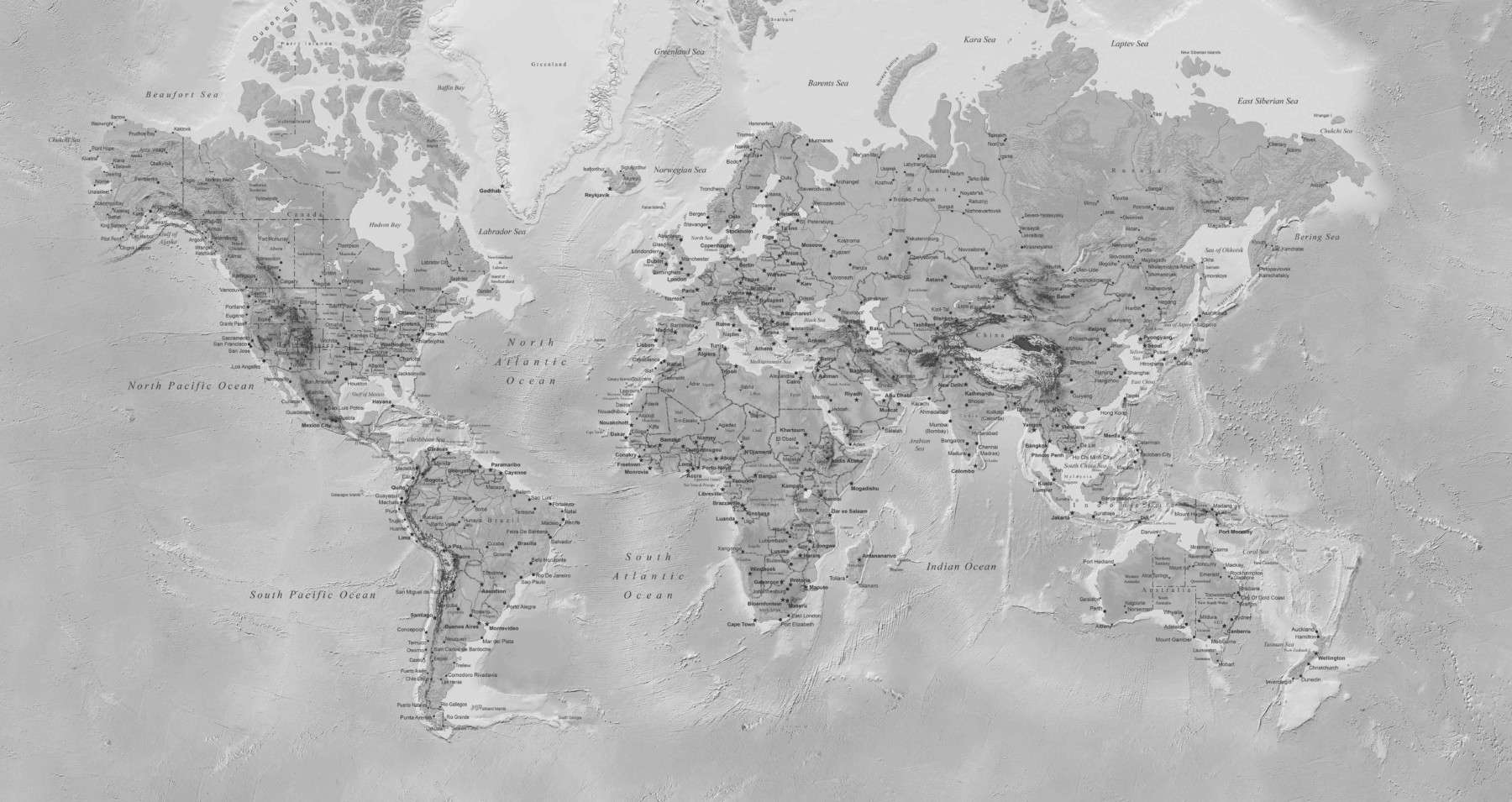 Detailed World Map - Black & White Wallpaper | Grafico Melbourne