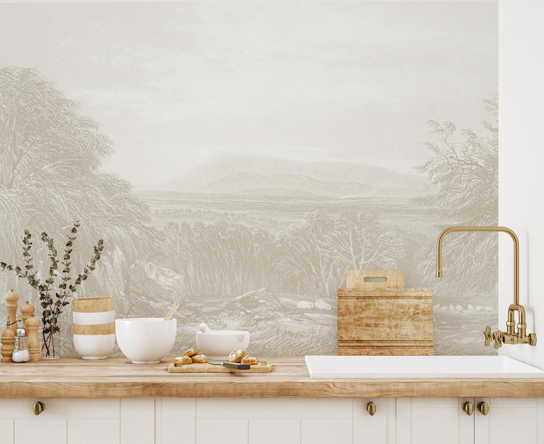 Macedon Ranges Etched - Gold | WALLPAPER