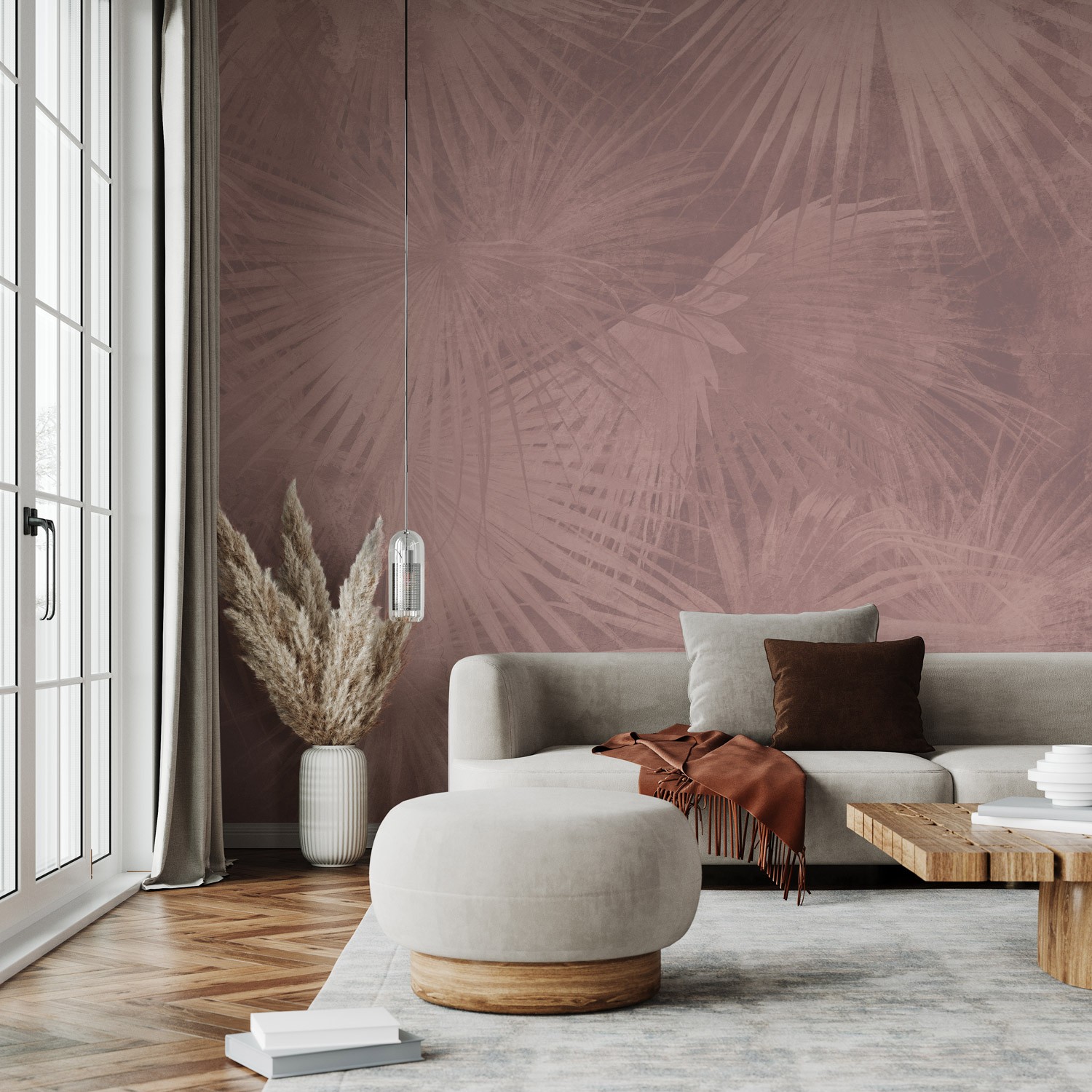 Palm Leaf Fresco - Dusty Pink | WALLPAPER