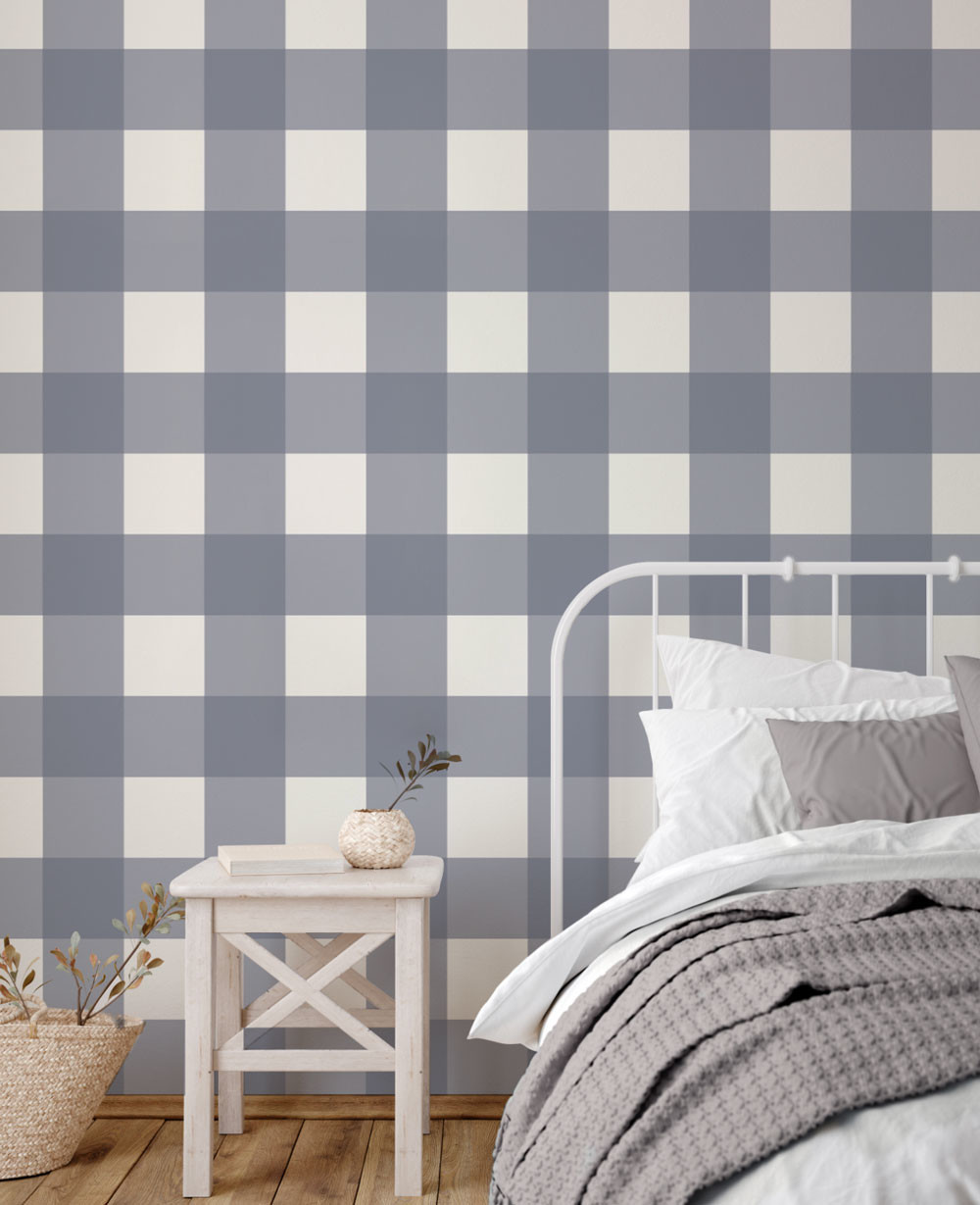 Gingham Check - Type 2 - Steel Blue | WALLPAPER