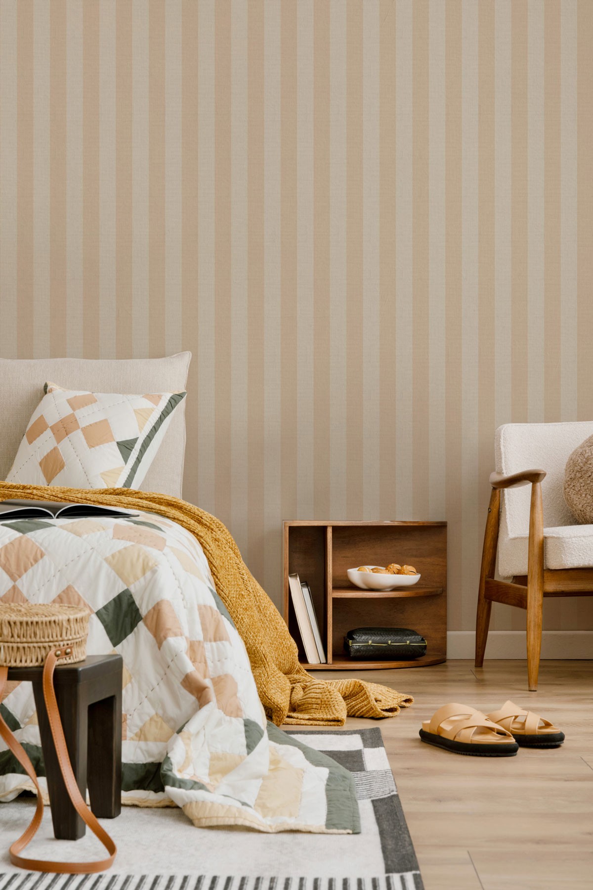 Striped Linen 60mm - Natural | WALLPAPER