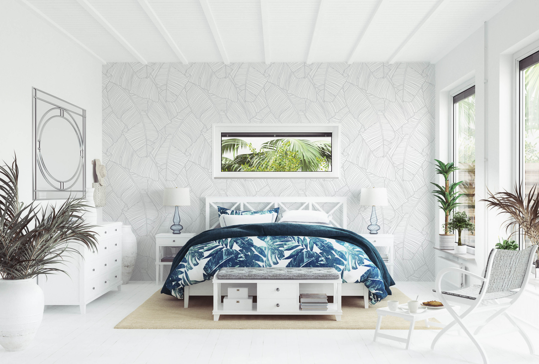 Tropical Leaf Outline - Grey Wallpaper | Grafico Melbourne