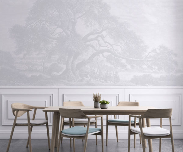 image of Twisting Oak - Light Grey Wallpaper