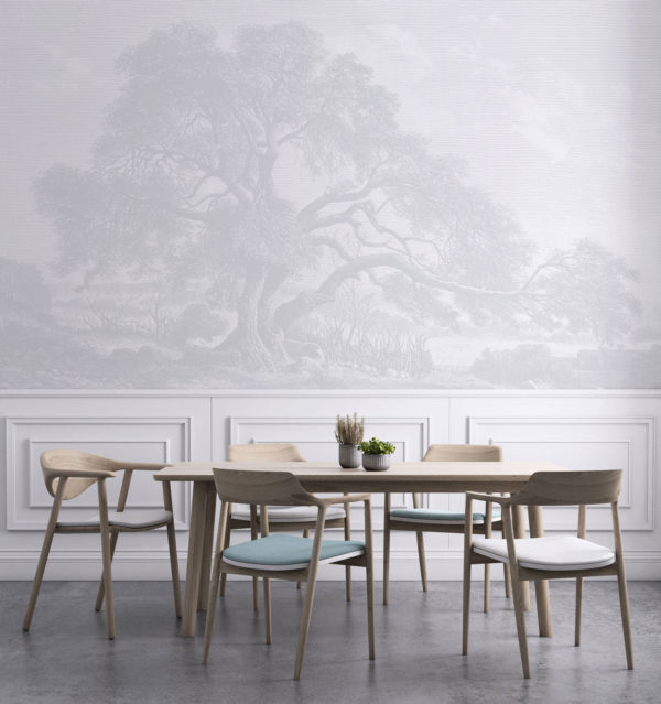 image of Twisting Oak - Light Grey Wallpaper