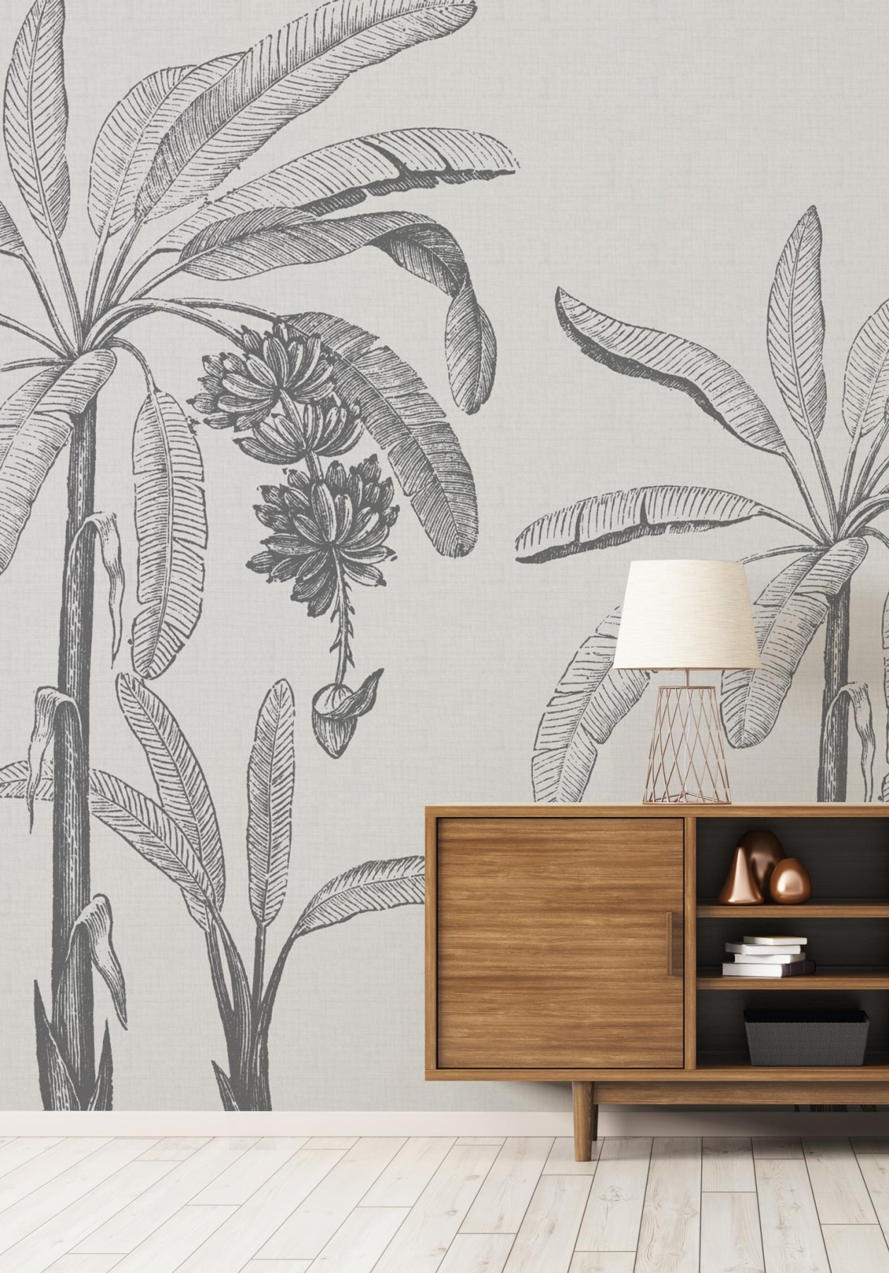 Coastal Plantain - Type 1 - Charcoal Linen | WALLPAPER