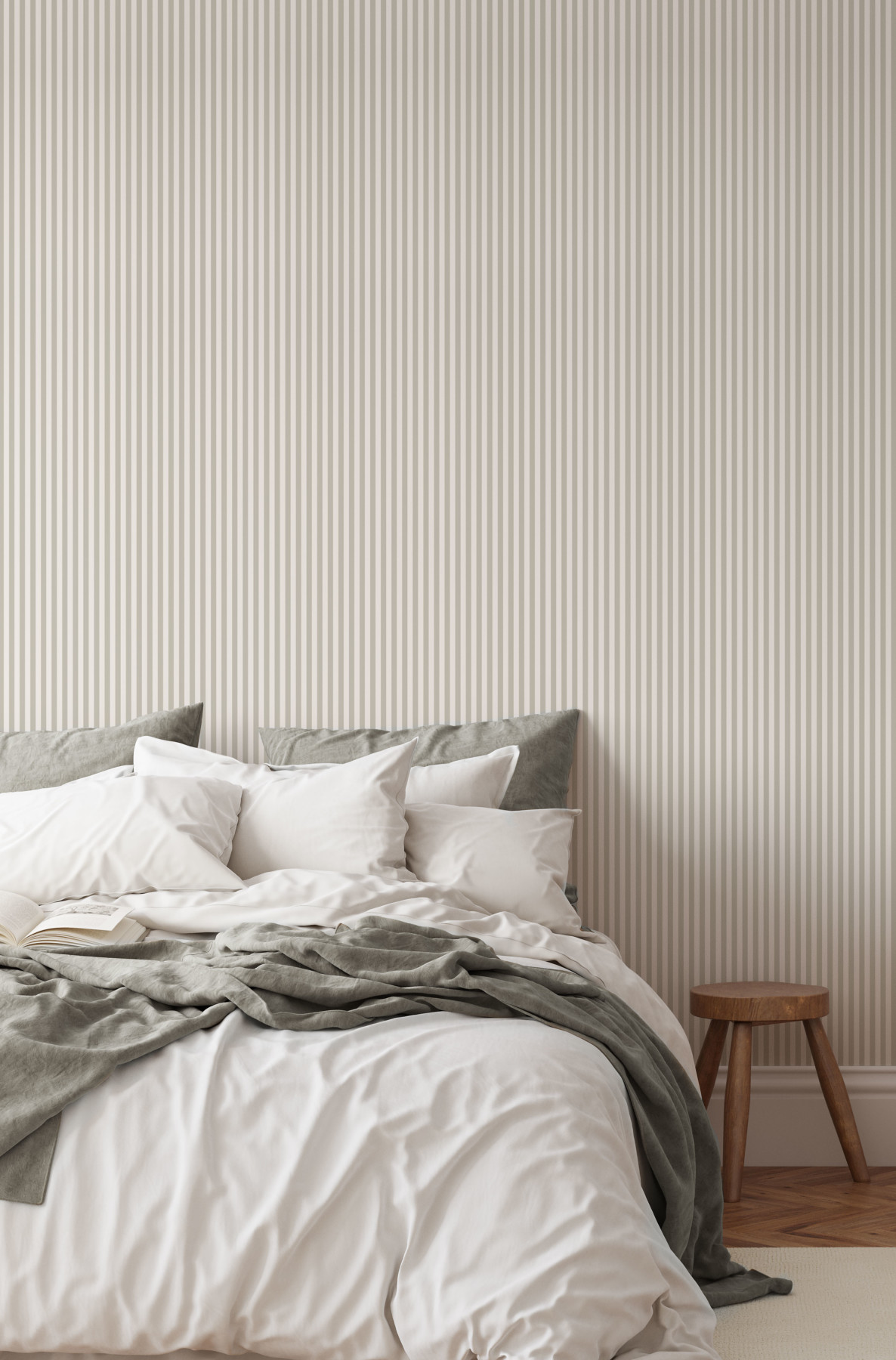 Vertical Stripe 10mm - Light Olive | WALLPAPER