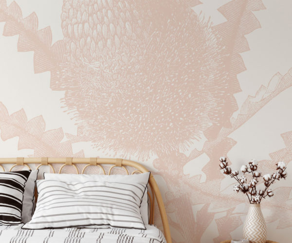 image of Etched Banksia - Blush Wallpaper Mockup