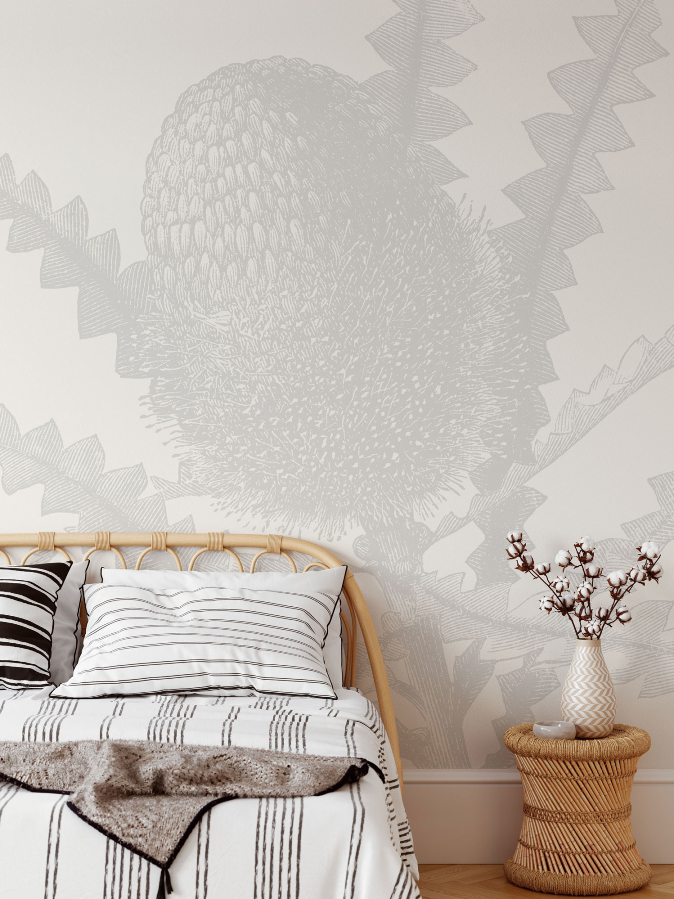 Etched Banksia - Light Grey Wallpaper | Grafico Melbourne