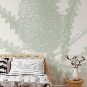 Etched Banksia - Sage Green Wallpaper | Grafico Melbourne