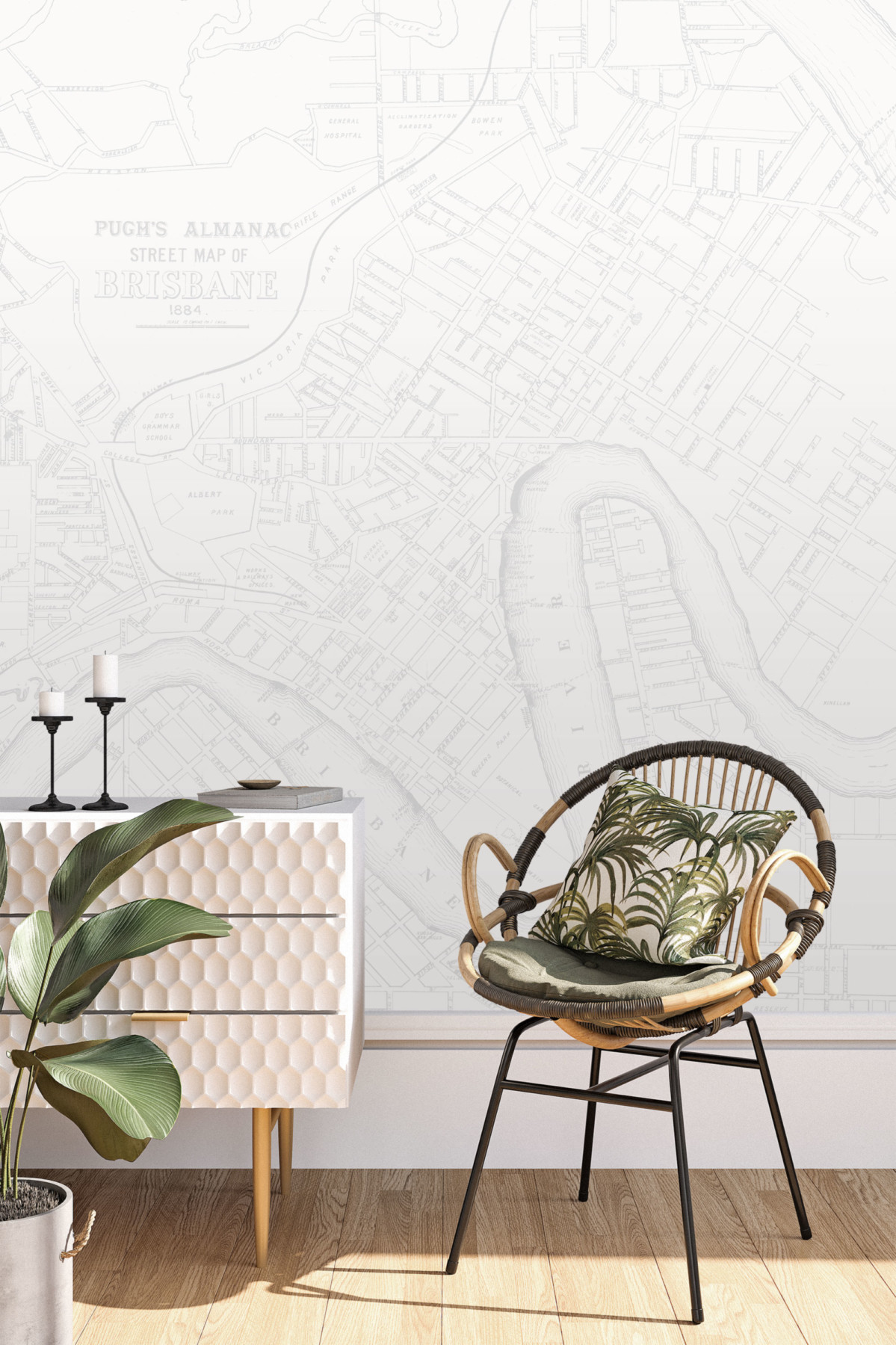 Brisbane Vintage Map - Grey | WALLPAPER